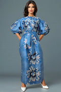W3236B FLORAL PUFF SLEEVE DRESS