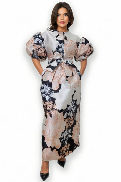 W3236A PUFF SLEEVE MAXI DRESS