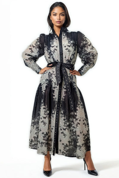 GF1151 STAND COLLAR BUTTON-DOWN DRESS