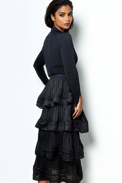 NY0012 LAYERED RUFFLE SKIRT (BLK, WHT)