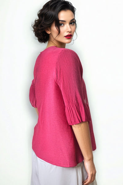 NY0025 PLEATED SLEEVE CRINKLED TOP