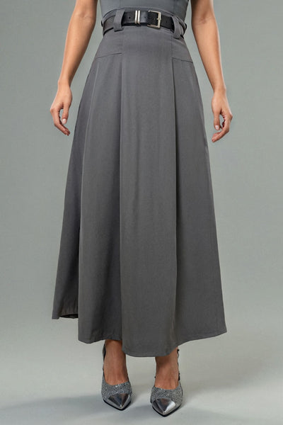 T2578 A- LINE BELTED SKIRT (BLK, GREY, COFFEE)
