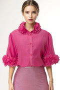 T2570 RUFFLE TRIM TOP (PINK, WHT)
