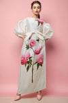 W3236A ROSE PRINT PUFF SLEEVE DRESS