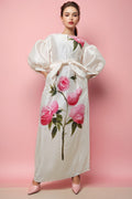 W3236 ROSE PRINT PUFF SLEEVE DRESS