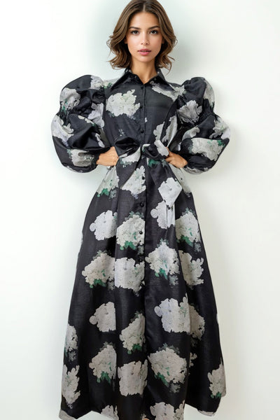 VX2023 PUFF SLEEVE BUTTON DOWN DRESS