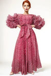 X7868 RUFFLE PUFF SLEEVE MAXI DRESS
