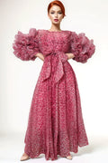 X7868 RUFFLE PUFF SLEEVE MAXI DRESS