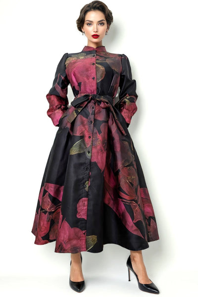 W86971 BUTTON DOWN HIGH NECK DRESS
