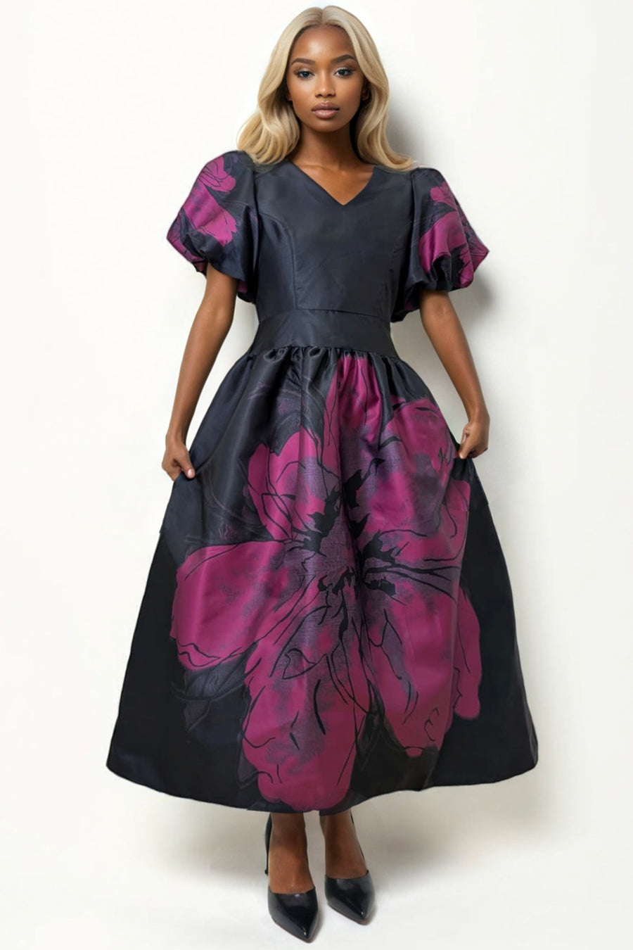 S3092 PETAL PRINCESS PUFF SLEEVE DRESS
