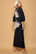 N2555 PUFF SLEEVE CRINKLED DRESS