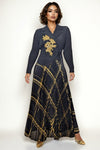 N2535 GOLDEN ACCENT PLEATED WRAP DRESS (BLK, GREY)
