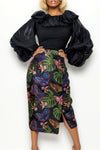 B1074S JEWEL-TONE BUTTERFLY PENCIL SKIRT