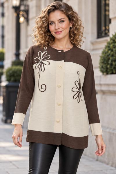 NY0090 EMBELLISHED CRINKLE BUTTON-DOWN TOP