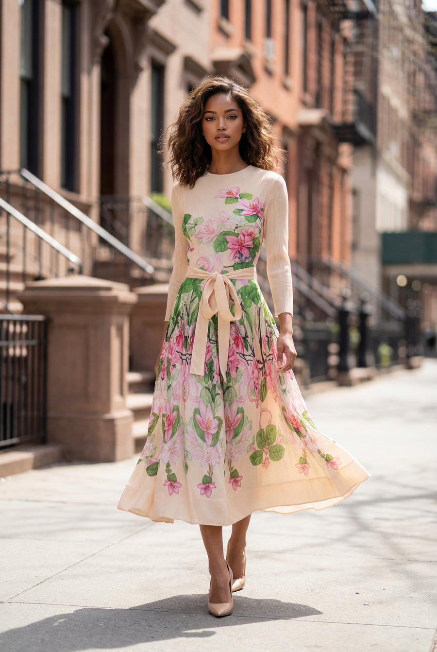 N2569 CRINKLED FLORAL DRESS