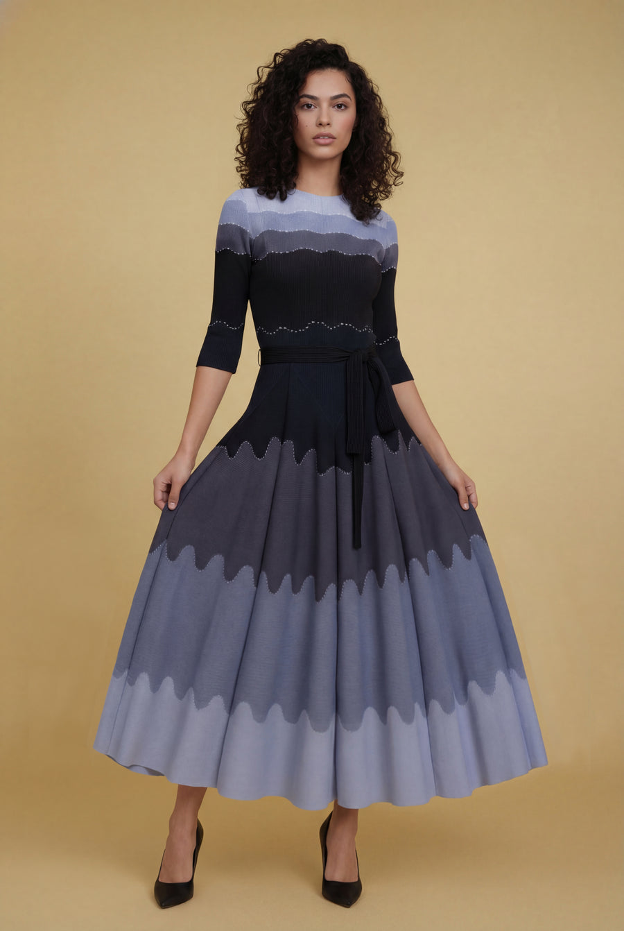 N2570 OMBRE WAVE CRINKLE DRESS