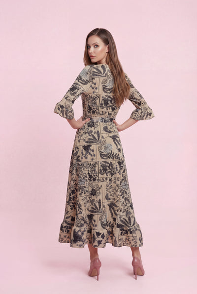 N2586 VINTAGE FLORAL DRESSCRINKLED DRESS