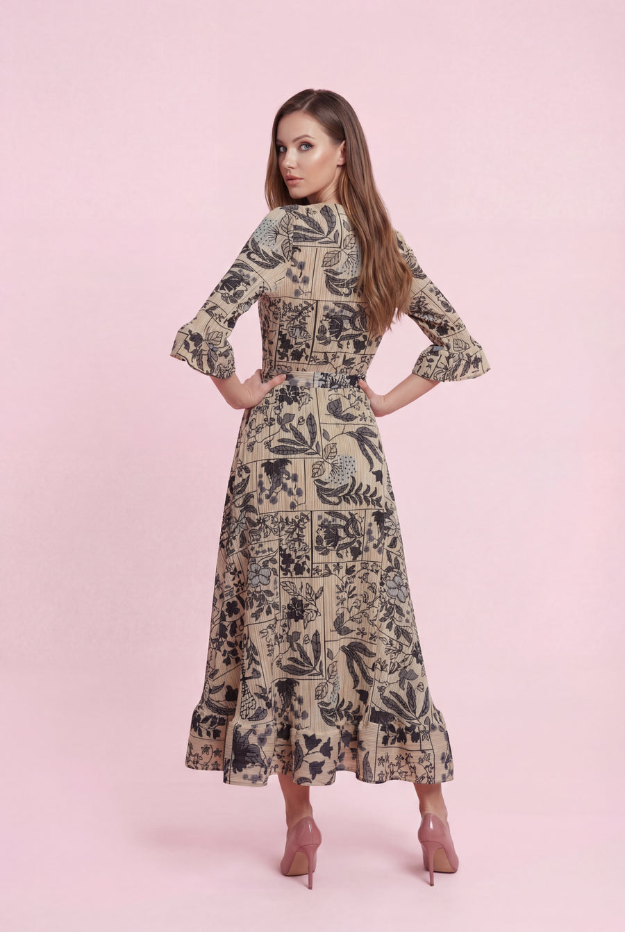 N2586 VINTAGE FLORAL DRESSCRINKLED DRESS