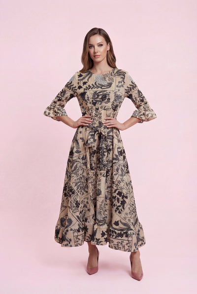 N2586 VINTAGE FLORAL DRESSCRINKLED DRESS