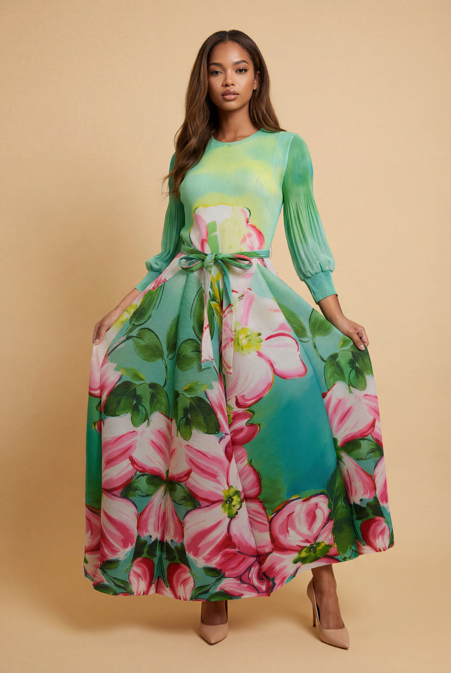 N2589 PRINT PLEATED MAXI DRESS N by Nancy N2589 PRINT PLEATED MAXI DRESS N by Nancy