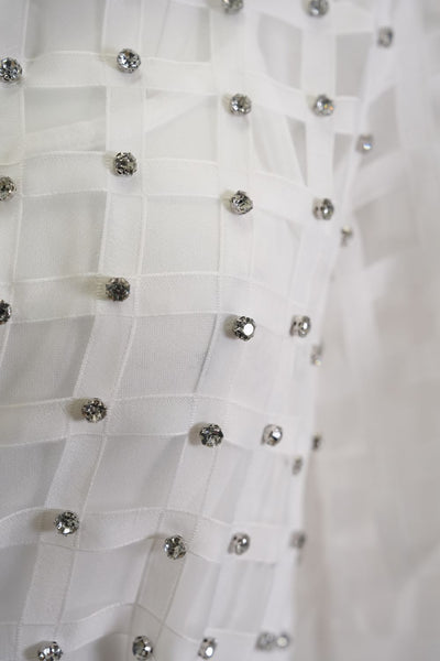 CH0222 STUDDED ORGANZA SHIRT DRESS (WHT, NAVY)