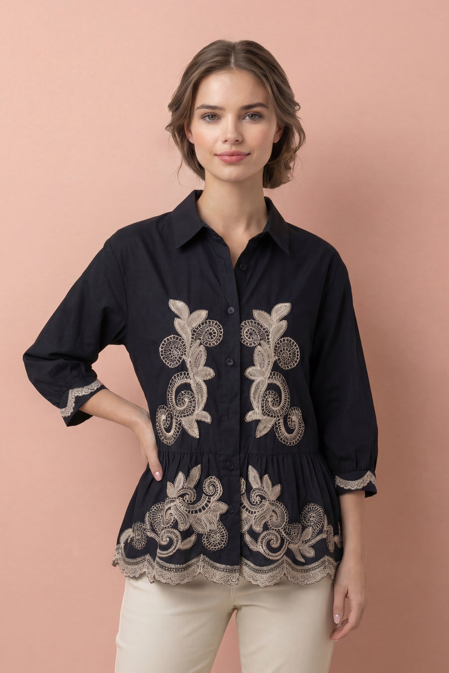 NY0037 EMBROIDERED TUNIC TOP