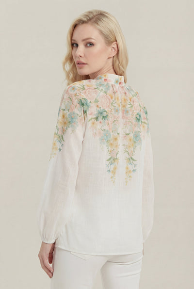 NY0040 FLORAL MANDARIN COLLAR TOP