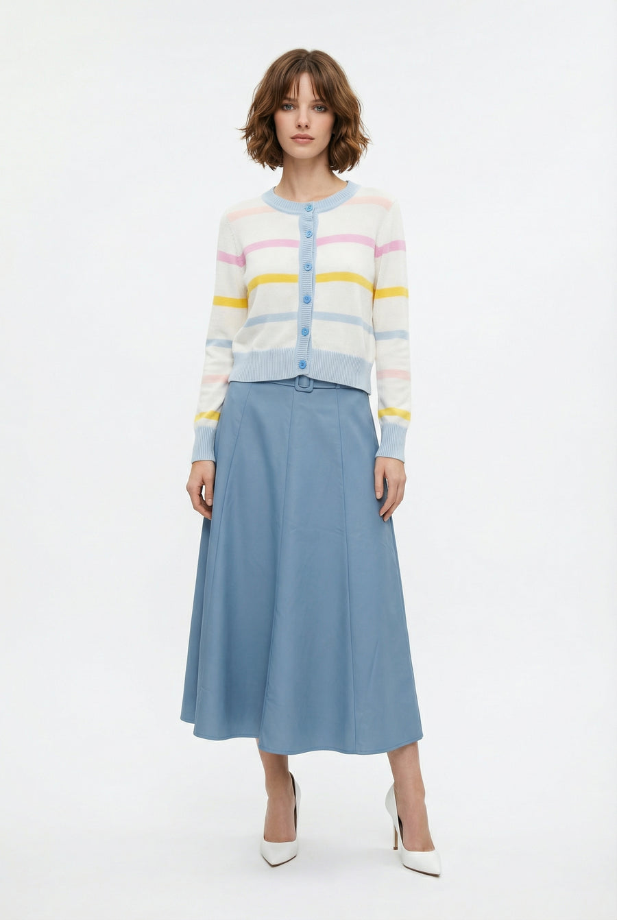 NY0047 STRUCTURED A-LINE SKIRT (BLK, NAVY, BLUE)