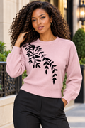 JS0020 EMBROIDERY FOLIAGE SWEATER (PINK, BLK, IVORY)