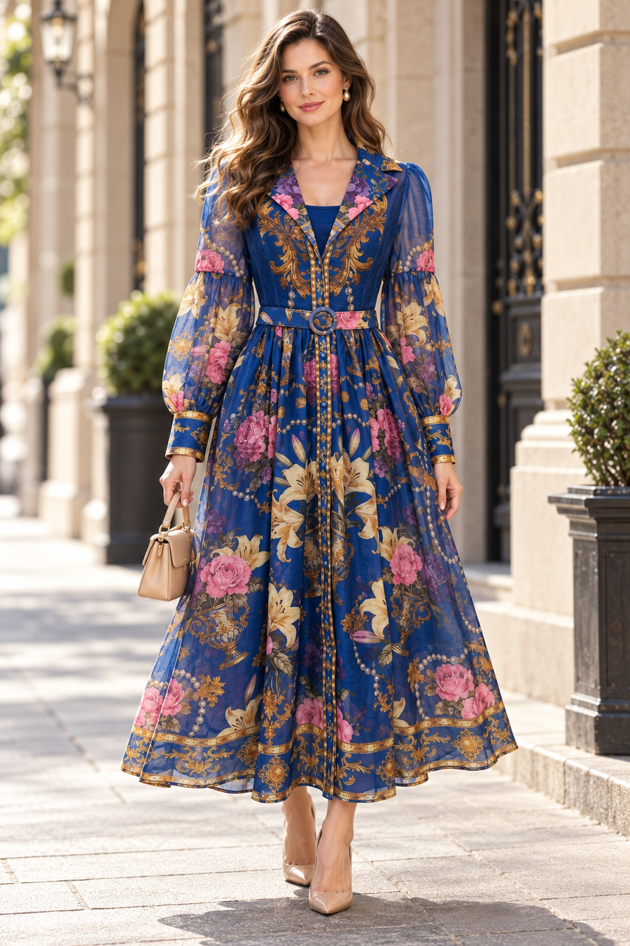 GF17880 FLORAL PRINT SHIRT MAXI DRESS