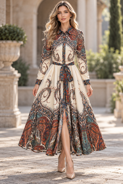 GF1237 BUTTON DOWN PAISLEY MAXI DRESS