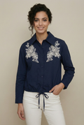 S30971 EMBROIDERED DRAWSTRING HEM TOP