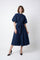 S3112 PLEATED BODICE COTTON BLEND DRESS (NAVY, WHT)