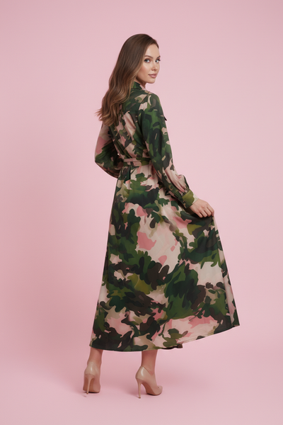 S3118 CAMO PRINT MAXI SHIRT DRESS