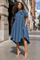 S3157 RHINESTONE FLOWER APPLIQUÉ DENIM MIDI DRESS