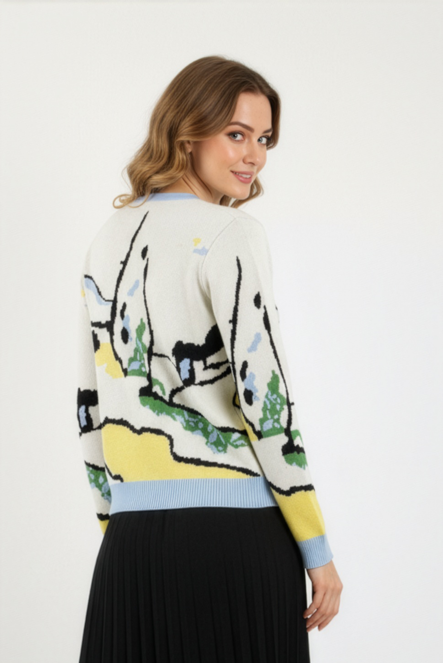 SK020 ABSTRACT PRINT CARDIGAN SWEATER