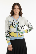 SK020 ABSTRACT PRINT CARDIGAN SWEATER