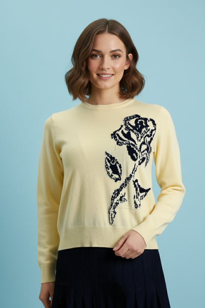 SK025 GRAPHIC ROSE SWEATER (BLK, YELLOW)