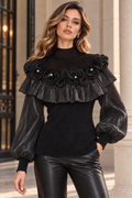 7875 ROSETTE EMBELLISHED MOCK NECK SWEATER