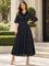 NY0029 RUFFLE NECK CRINKLED MIDI DRESS