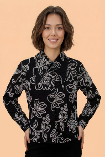 T2370 FLORAL PRINT EYELET TOP