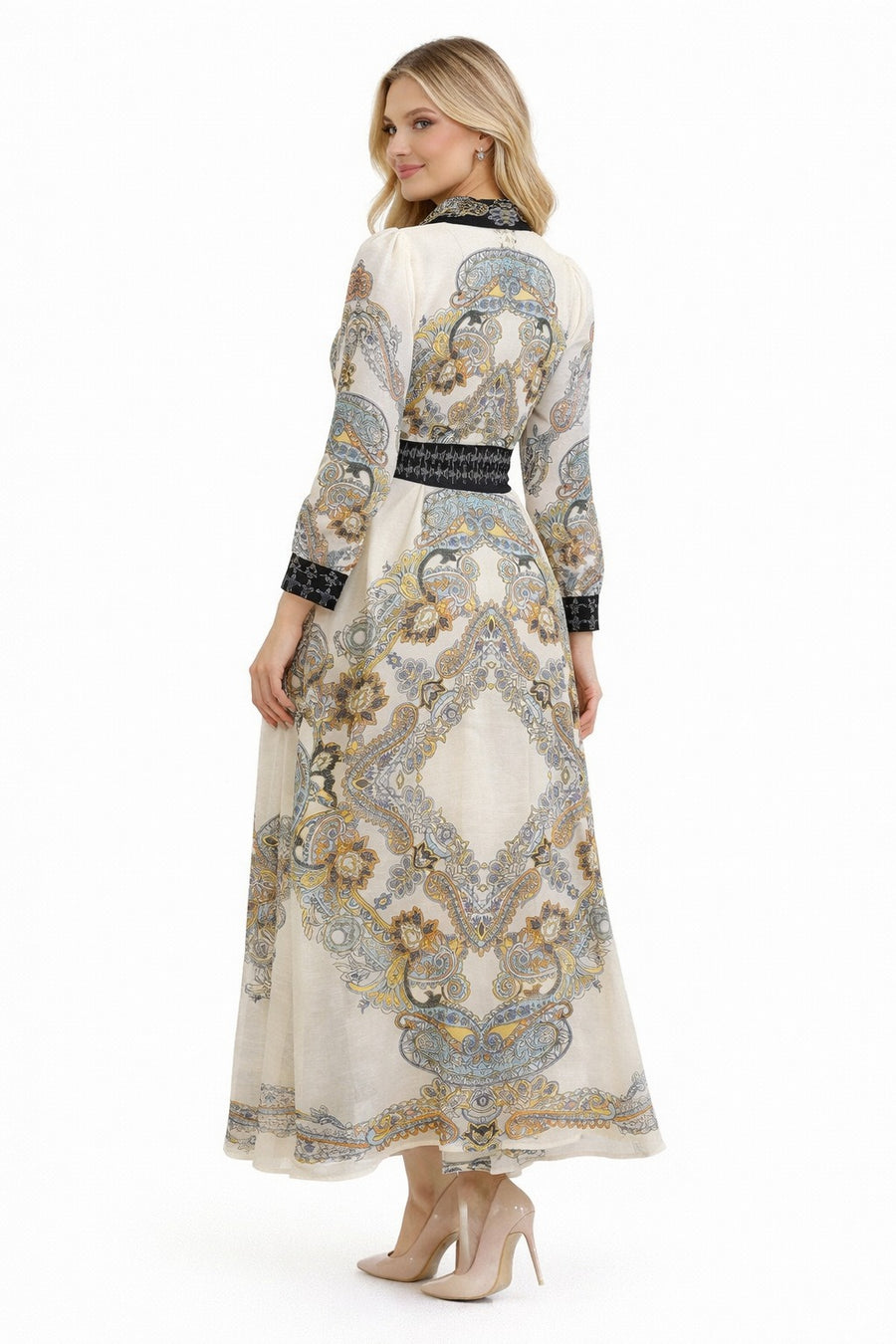 T2475 PAISLEY PRINT ORGANZA MIDI DRESS