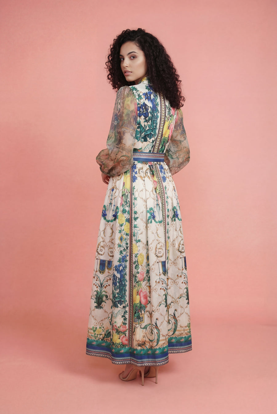 T2613 SHEER SLEEVE WRAP DRESS