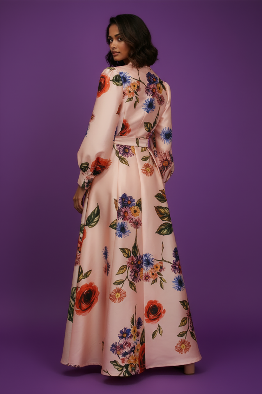 T2615 BUTTON DOWN FLORAL MAXI DRESS