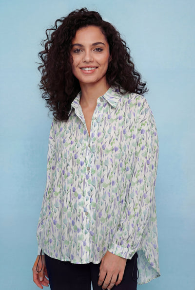 T2617 FLORAL PRINT HI-LO DRAWSTRING TOP