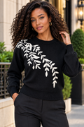 JS0020 EMBROIDERY FOLIAGE SWEATER (PINK, BLK, IVORY)
