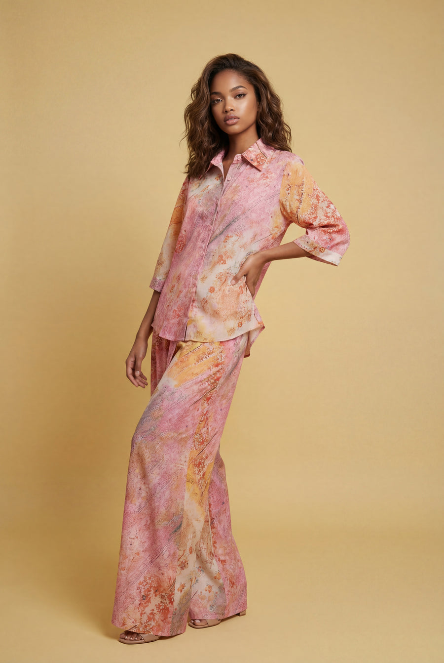 W5977AB SUNSET MARBLE PRINT PANT SET