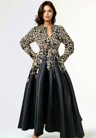 GF1466 MIDNIGHT LEOPARD-PRINT MAXI DRESS