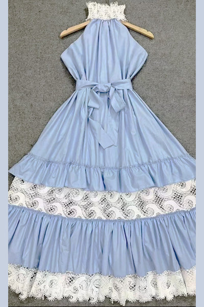A93153 RUFFLE MAXI DRESS (BLUE, WHT)