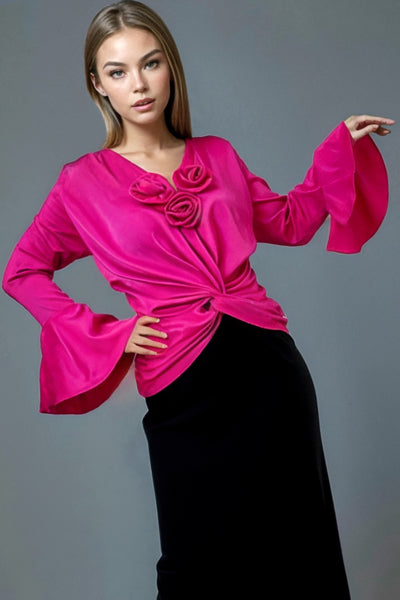 W5703 BELL SLEEVES TOP (PINK, WHT)